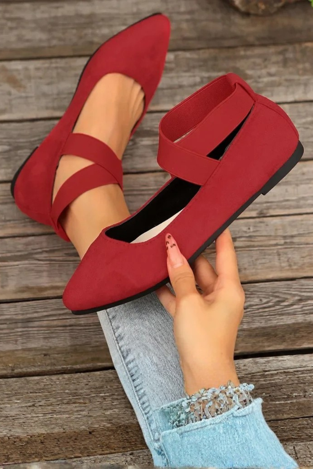 Women's pointed toe ballet flats with ankle straps