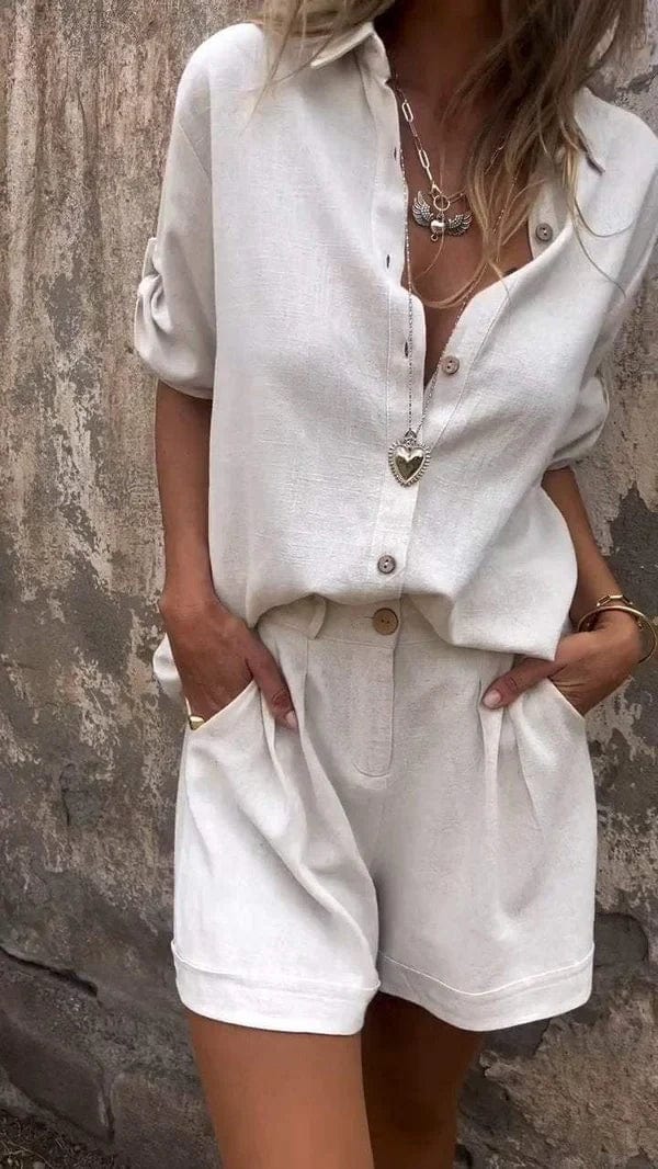 Women's white linen two-piece co-ord set