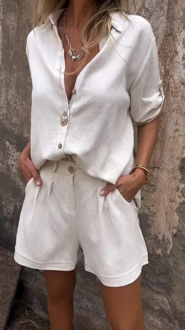 Women's white linen two-piece co-ord set