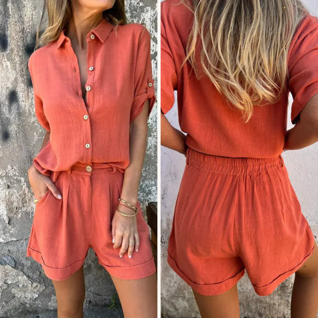 Women's white linen two-piece co-ord set