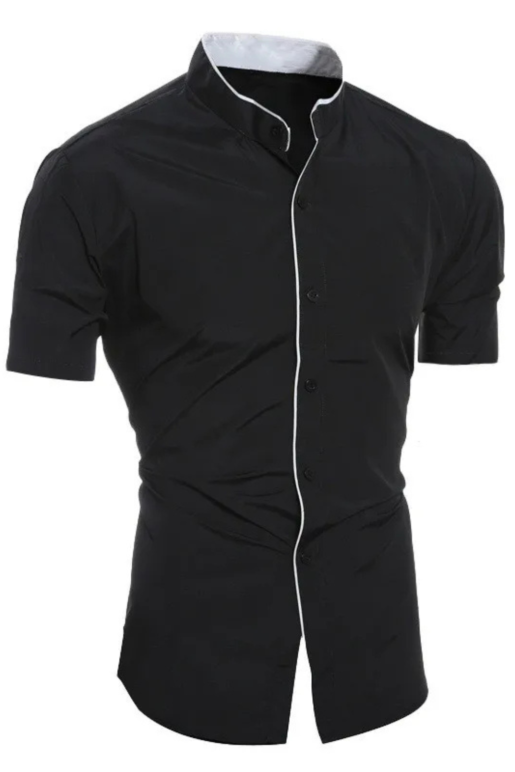 Men's slim fit short sleeve grandad collar shirt