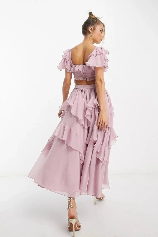 women's off shoulder midi dress with tiered ruffles
