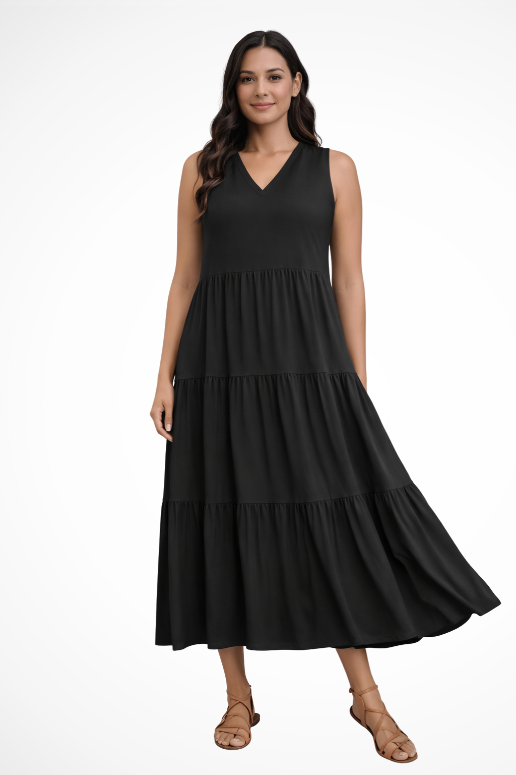 Women's v-neck tiered maxi sundress for summer