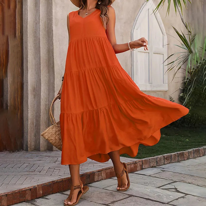 Women's v-neck tiered maxi sundress for summer