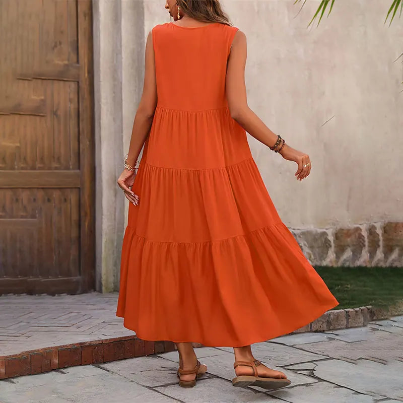 Women's v-neck tiered maxi sundress for summer