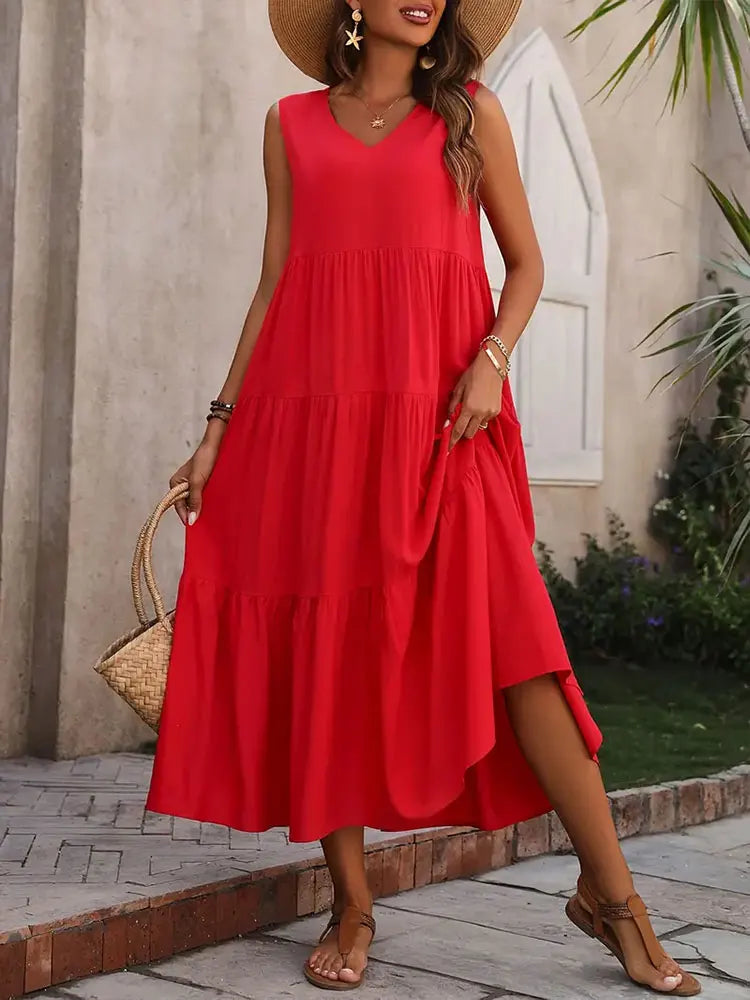 Women's v-neck tiered maxi sundress for summer