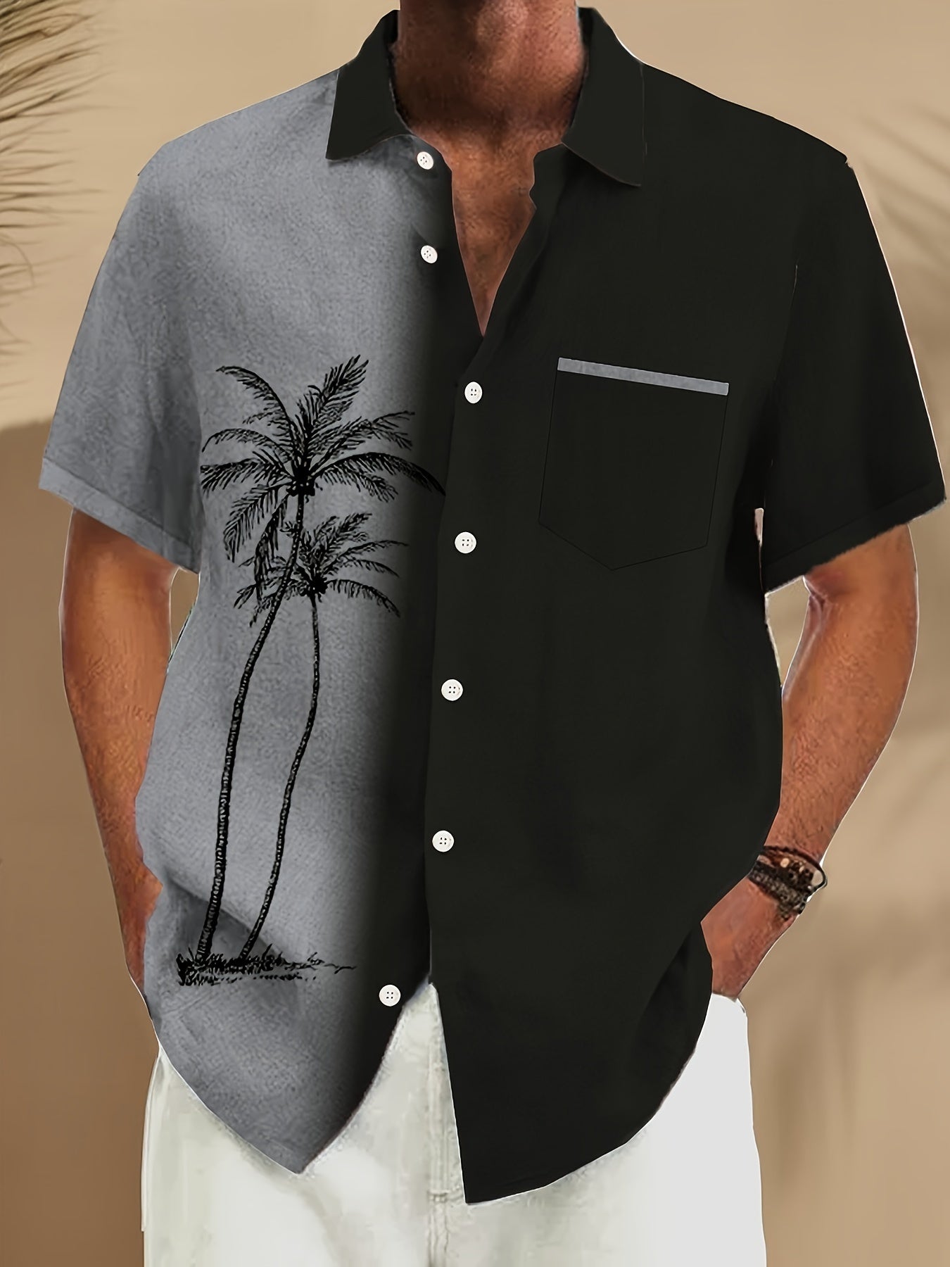 Men's blue tropical print short-sleeve resort shirt