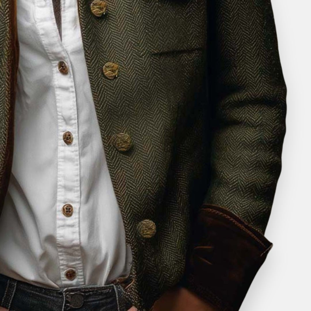 Women's herringbone tailored jacket with button front