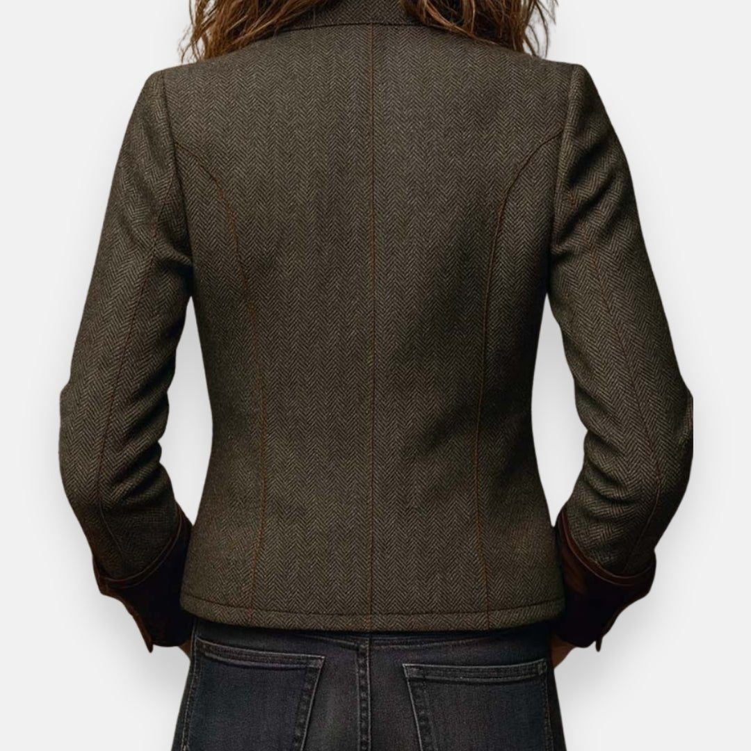 Women's herringbone tailored jacket with button front