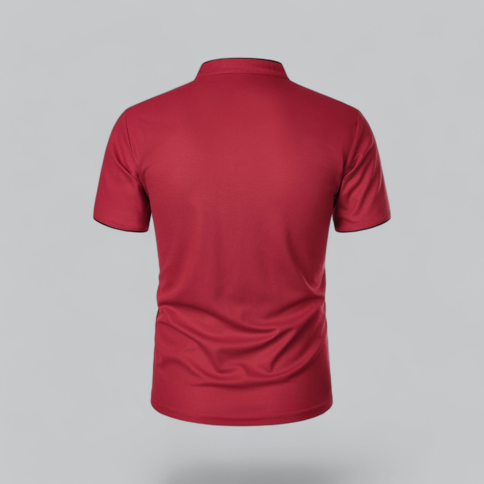 Men's dark grey cotton polo shirt with mandarin collar