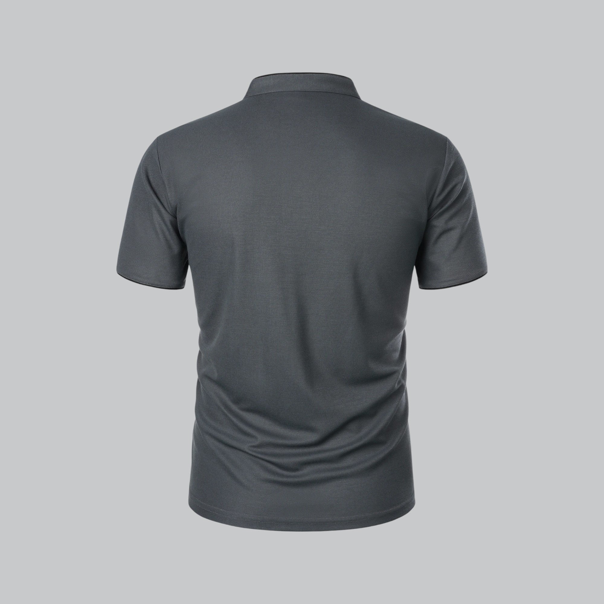 Men's light grey cotton polo shirt with mandarin collar