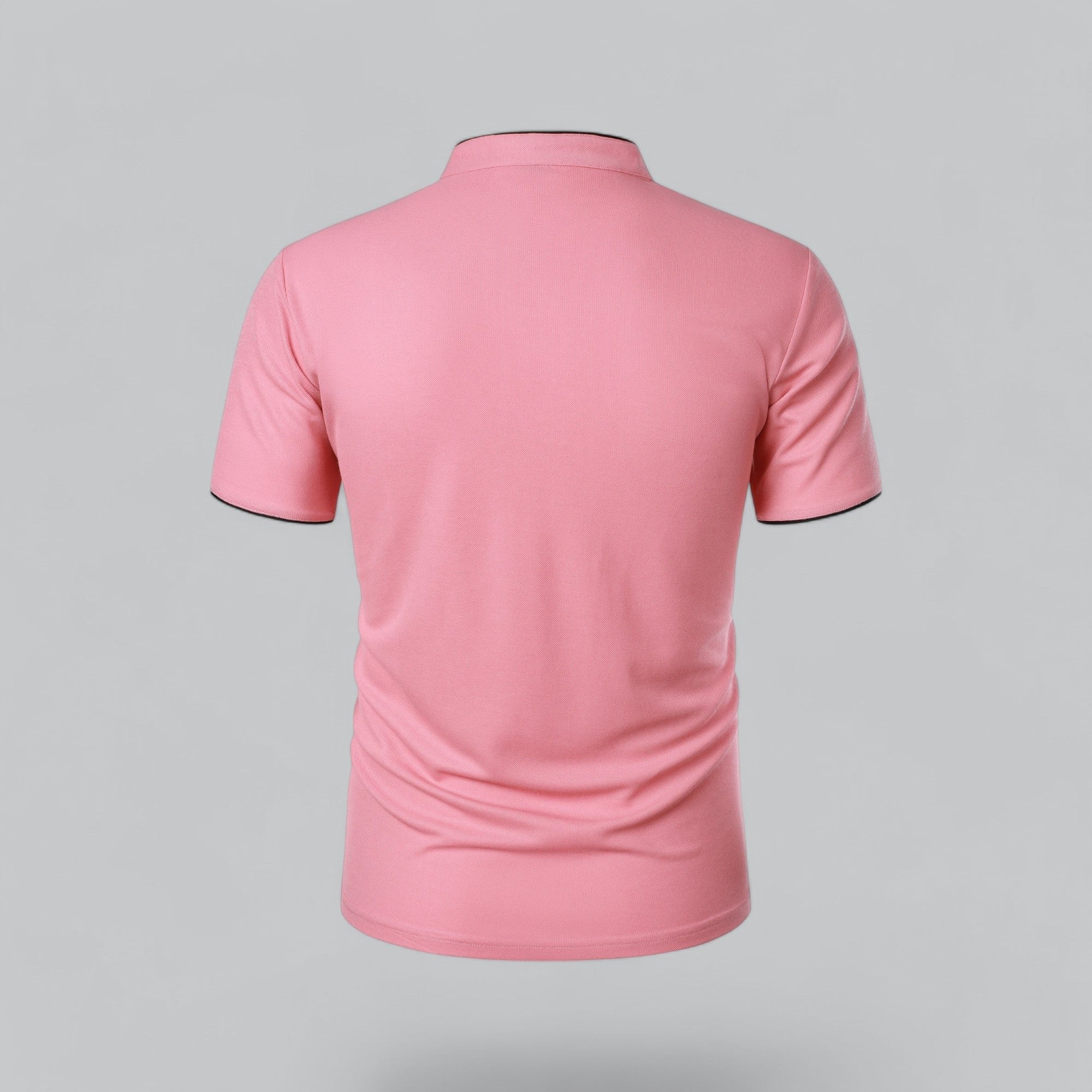 Men's light grey cotton polo shirt with mandarin collar