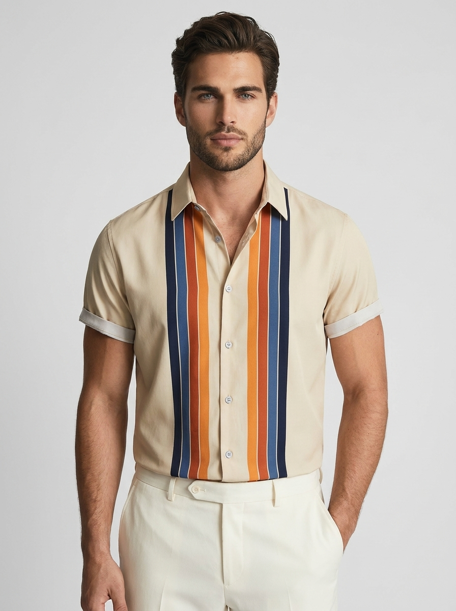 Retro Striped Short-Sleeve Shirt for Summer