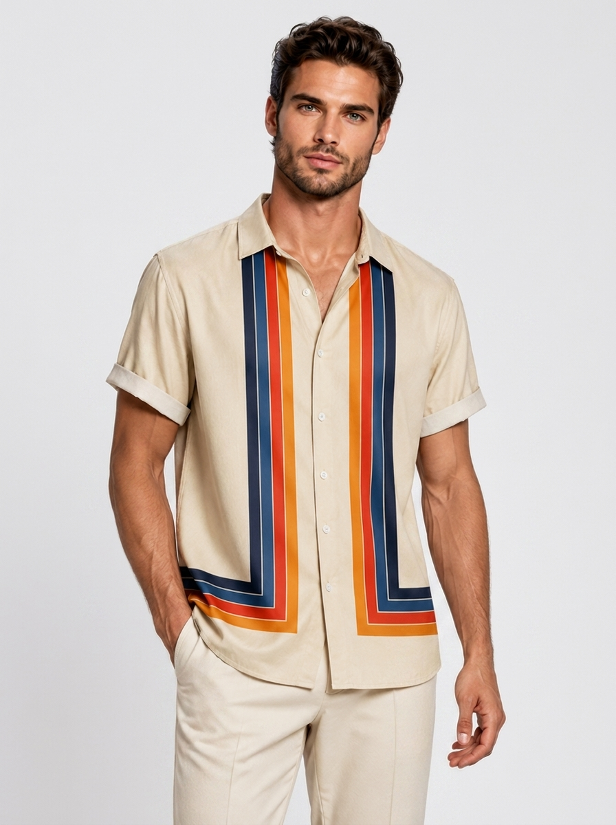 Retro Striped Short-Sleeve Shirt for Summer
