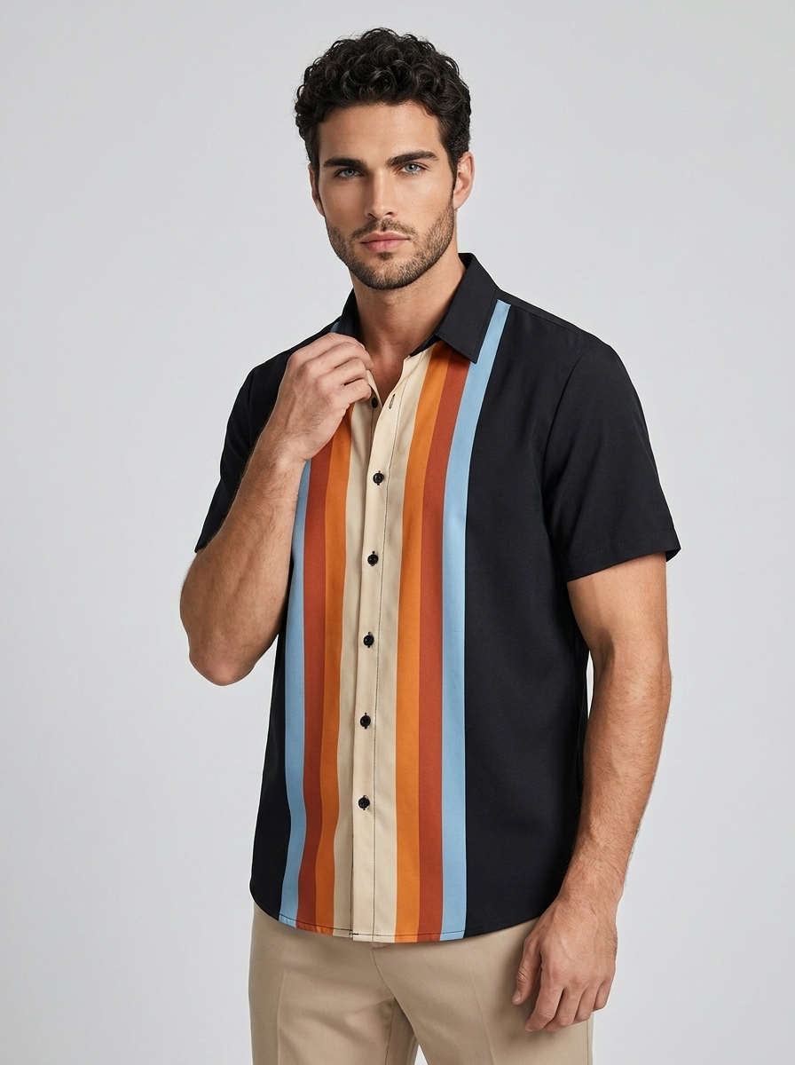 Retro Striped Short-Sleeve Shirt for Summer