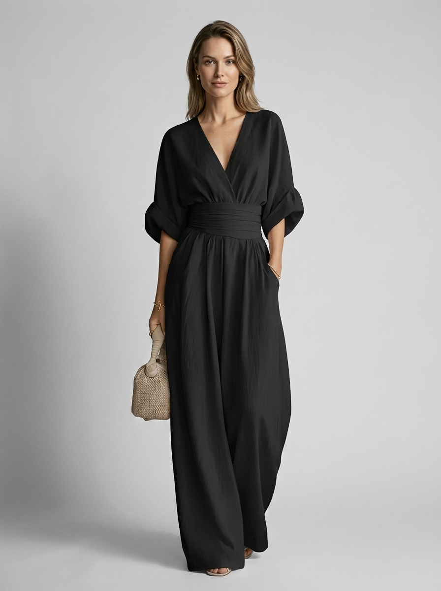 Women's white v-neck wide-leg jumpsuit