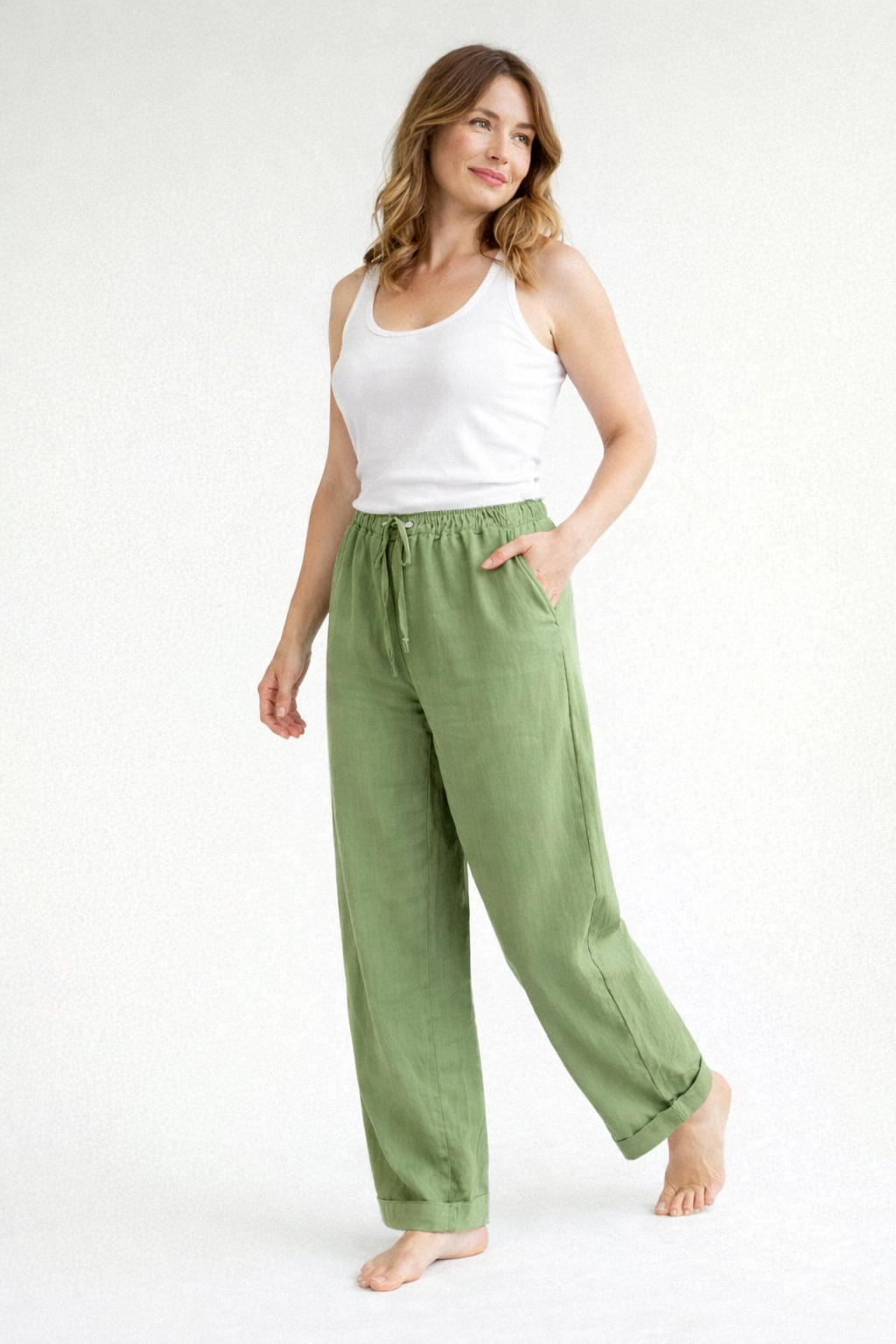 High-Waist Loose Fit Trousers with Drawstring 2