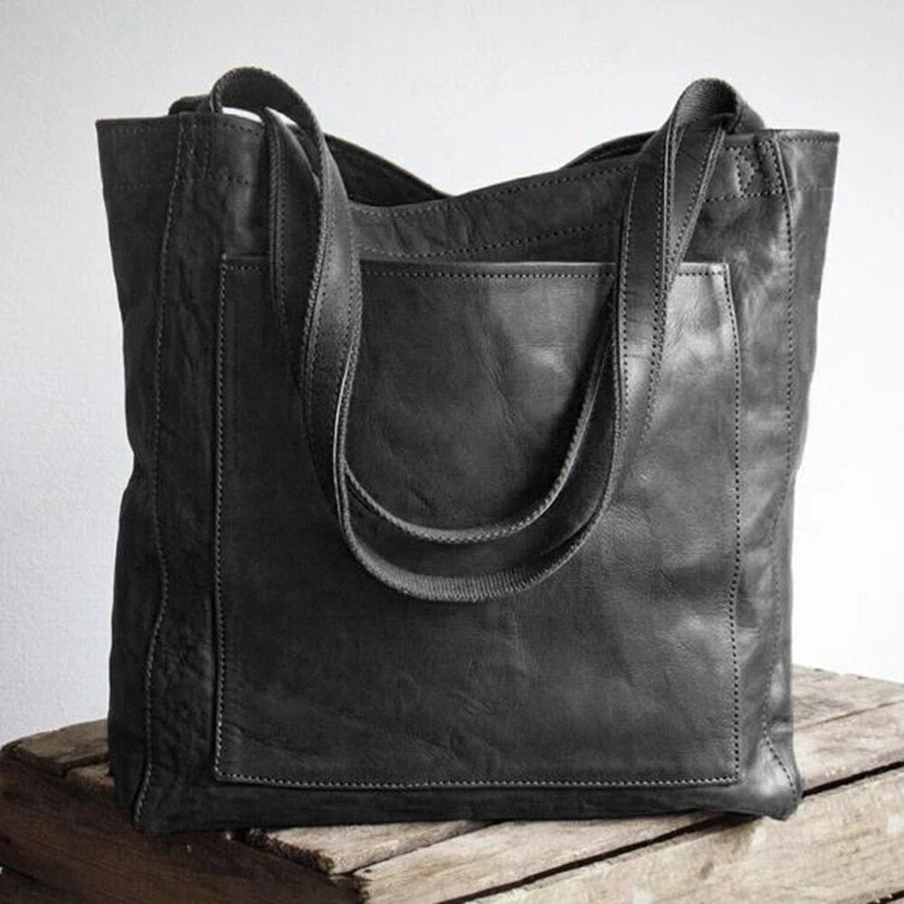 Women's large leather tote shoulder bag