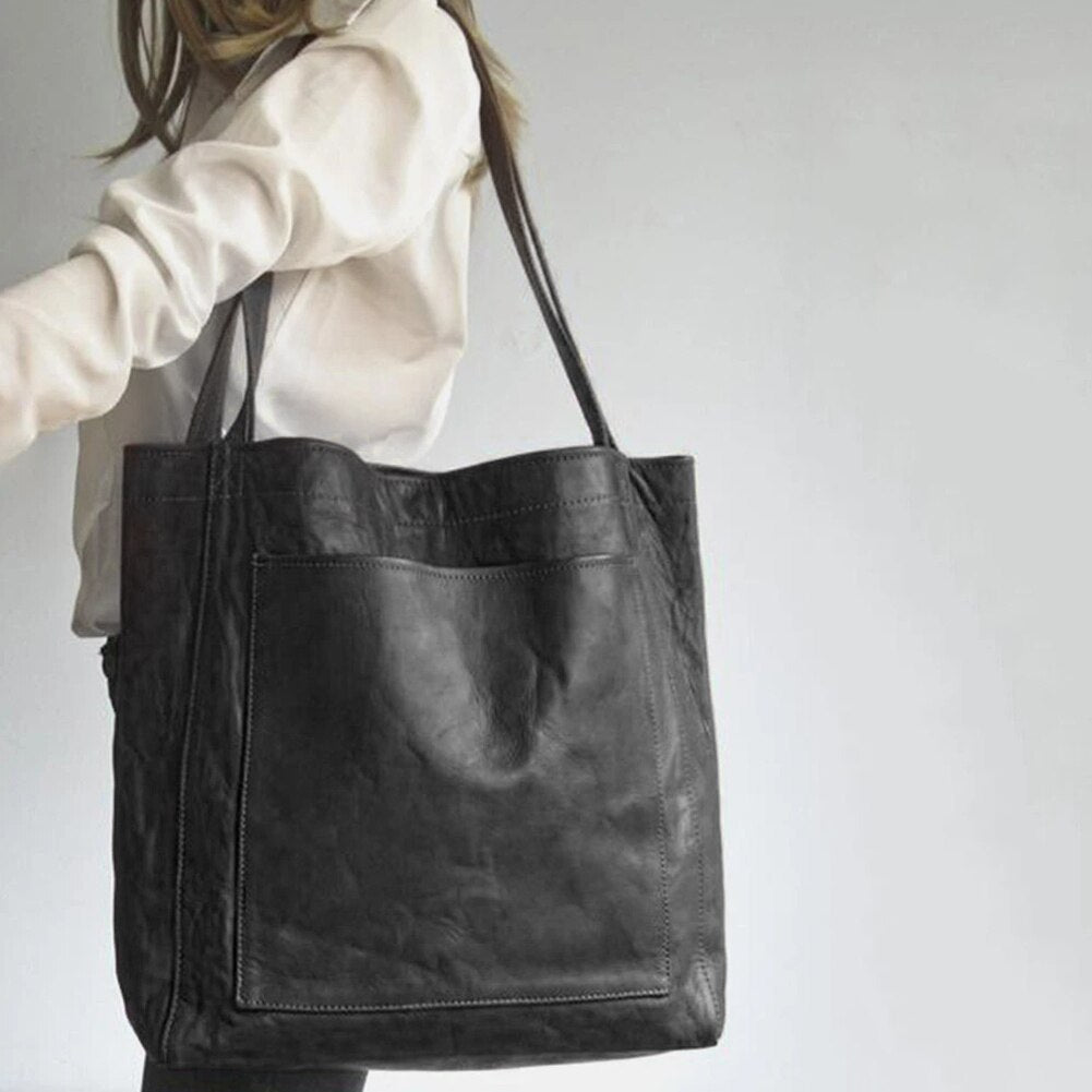 Women's large leather tote shoulder bag