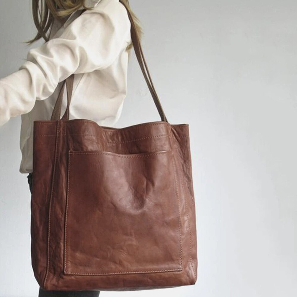 Women's large leather tote shoulder bag