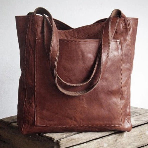 Women's large leather tote shoulder bag