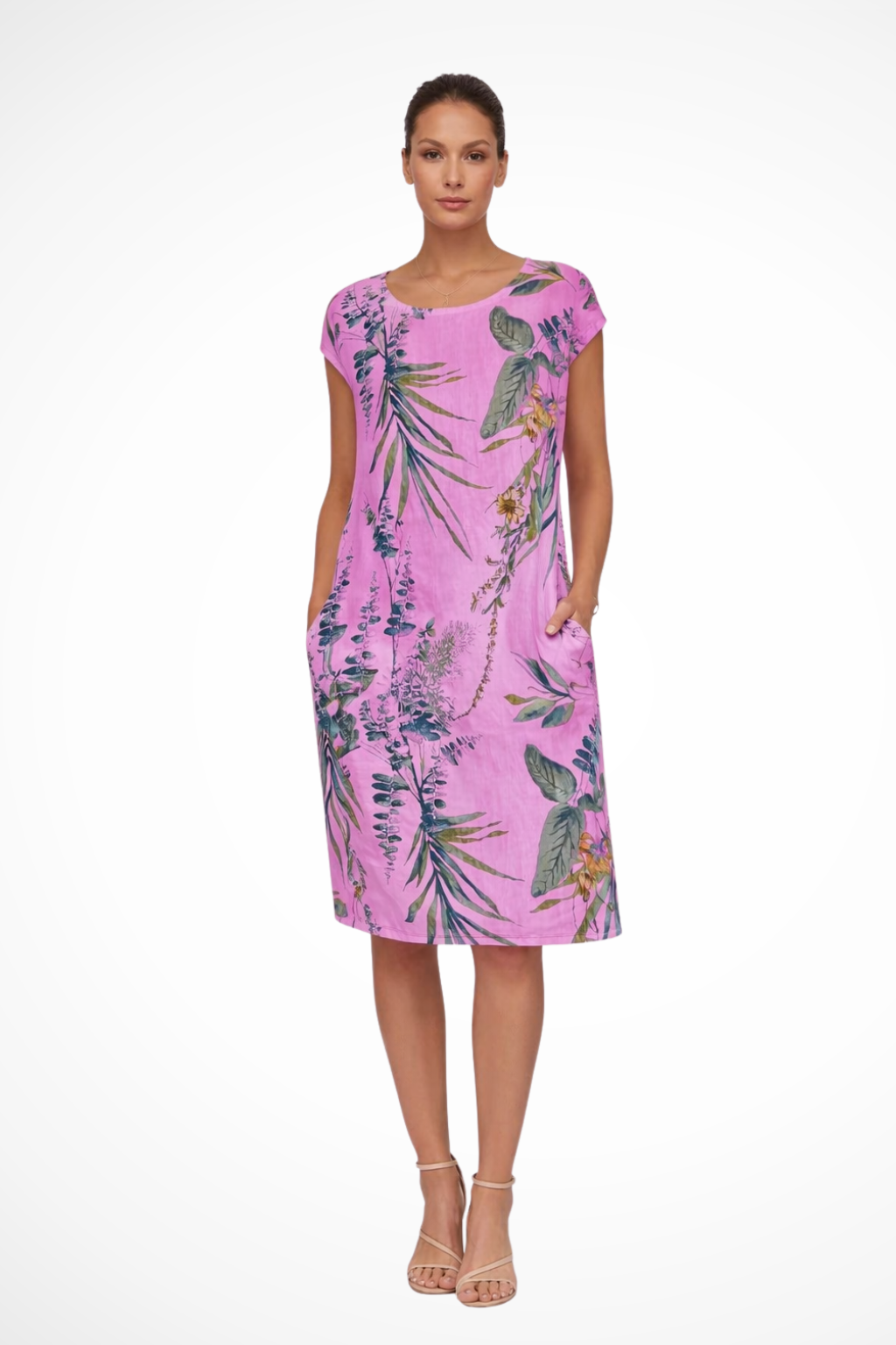 Women's floral shift summer dress with side pockets