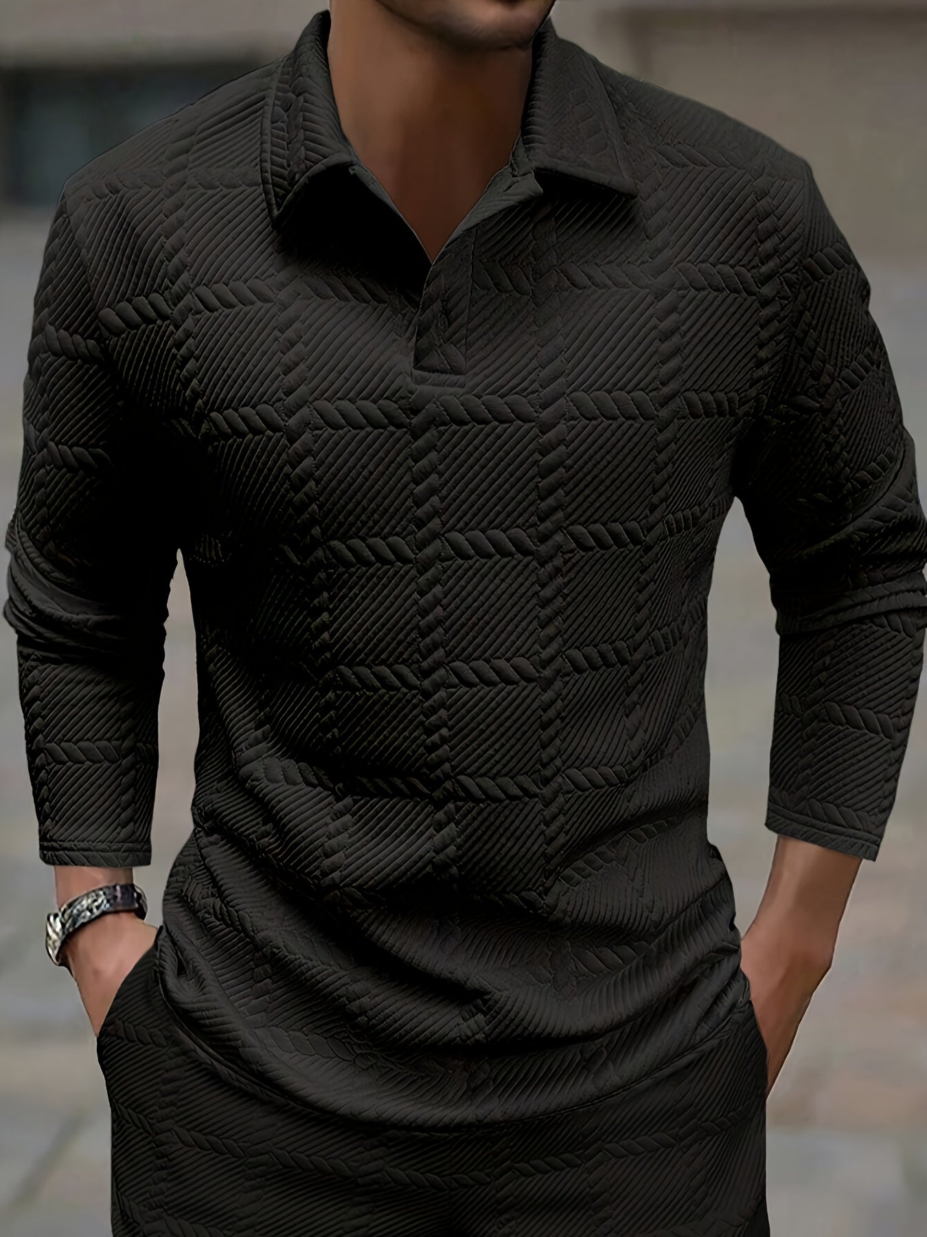 Men's white jacquard textured polo shirt
