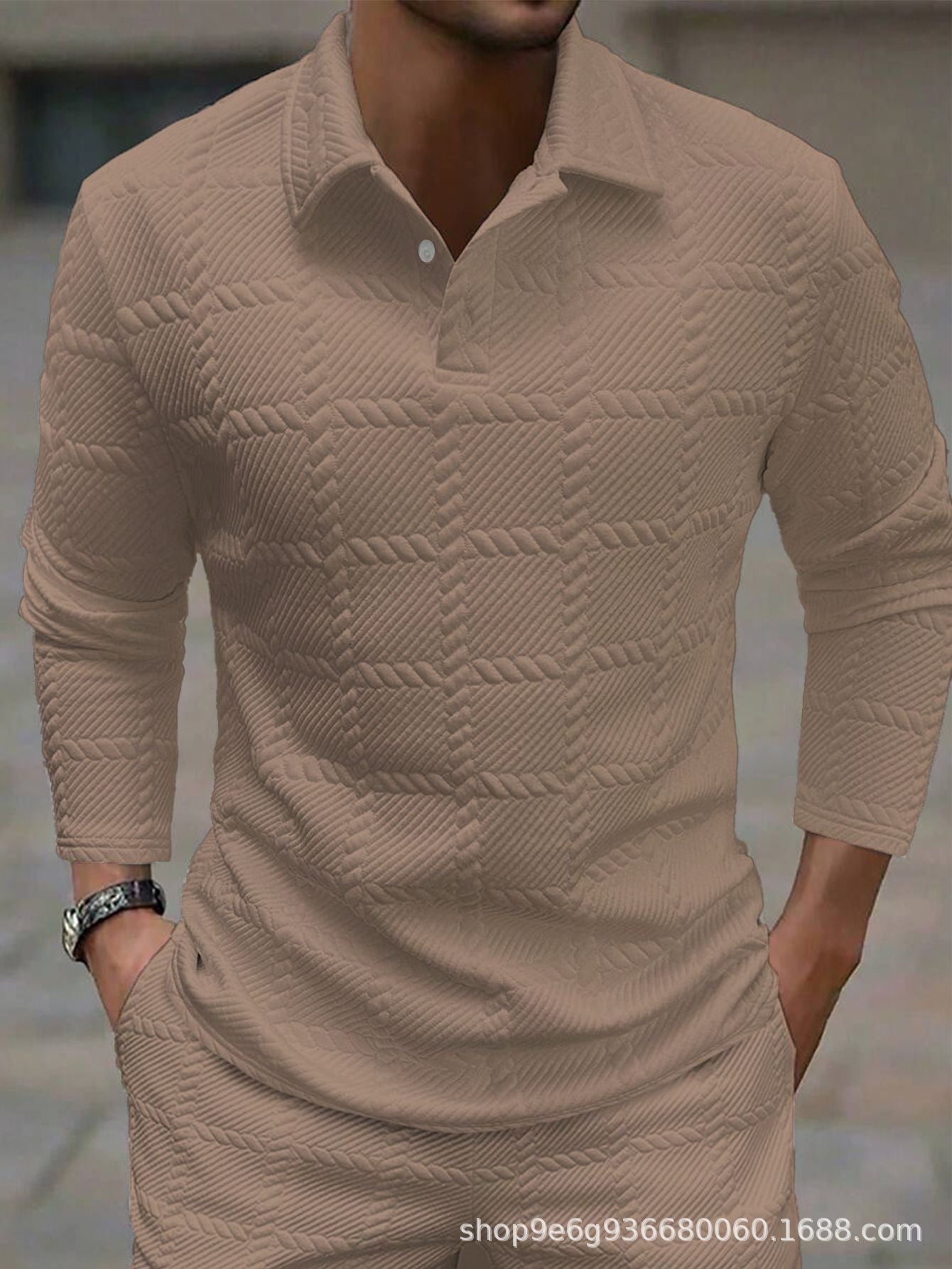 Men's white jacquard textured polo shirt