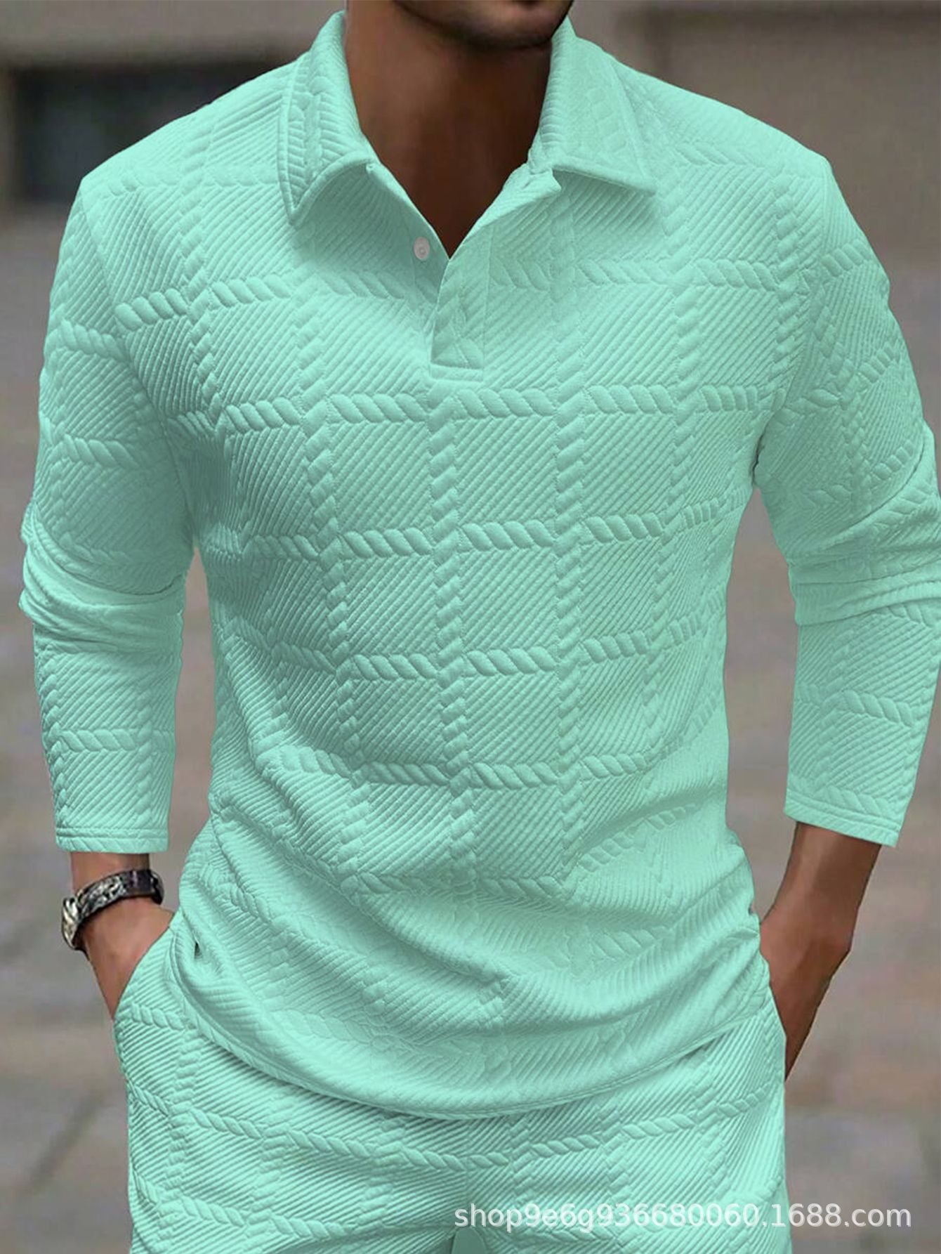 Men's white jacquard textured polo shirt