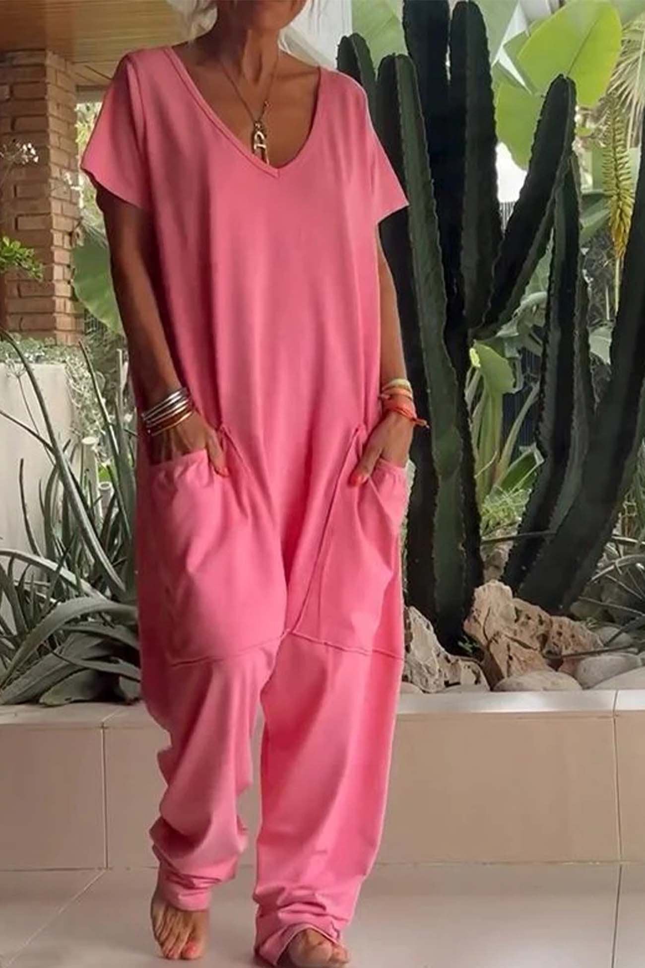 Jumpsuit Women V Neck Wide Leg Oversized Fit 0