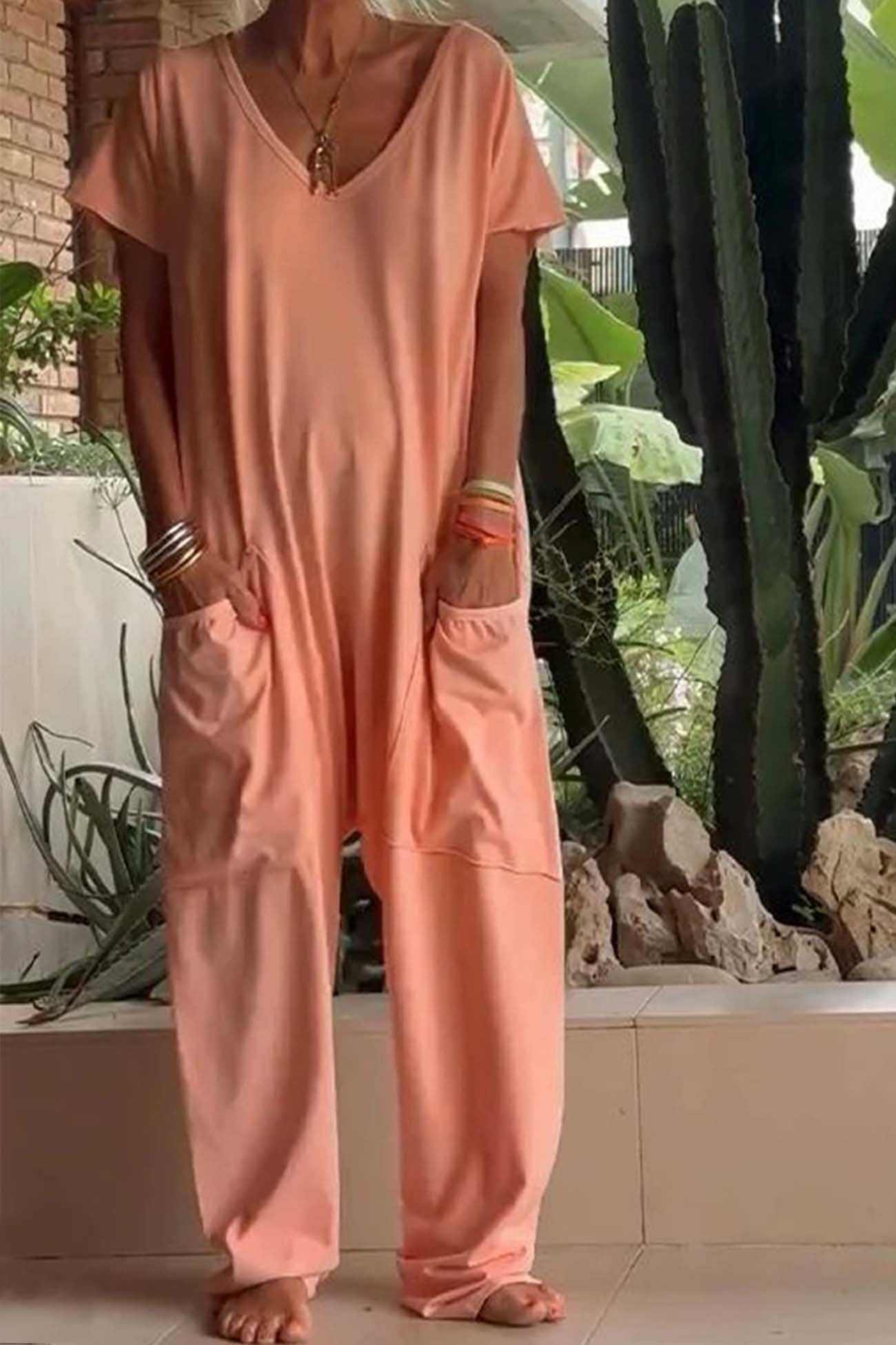 Jumpsuit Women V Neck Wide Leg Oversized Fit 3