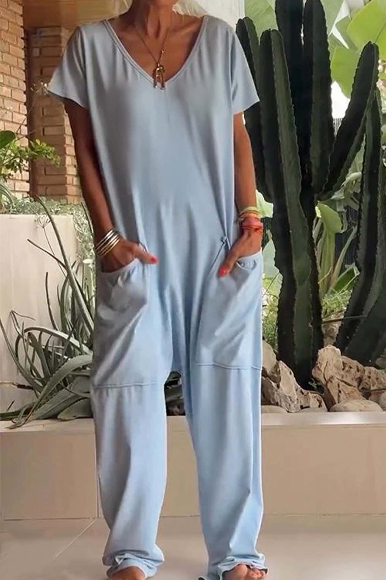 Jumpsuit Women V Neck Wide Leg Oversized Fit 4