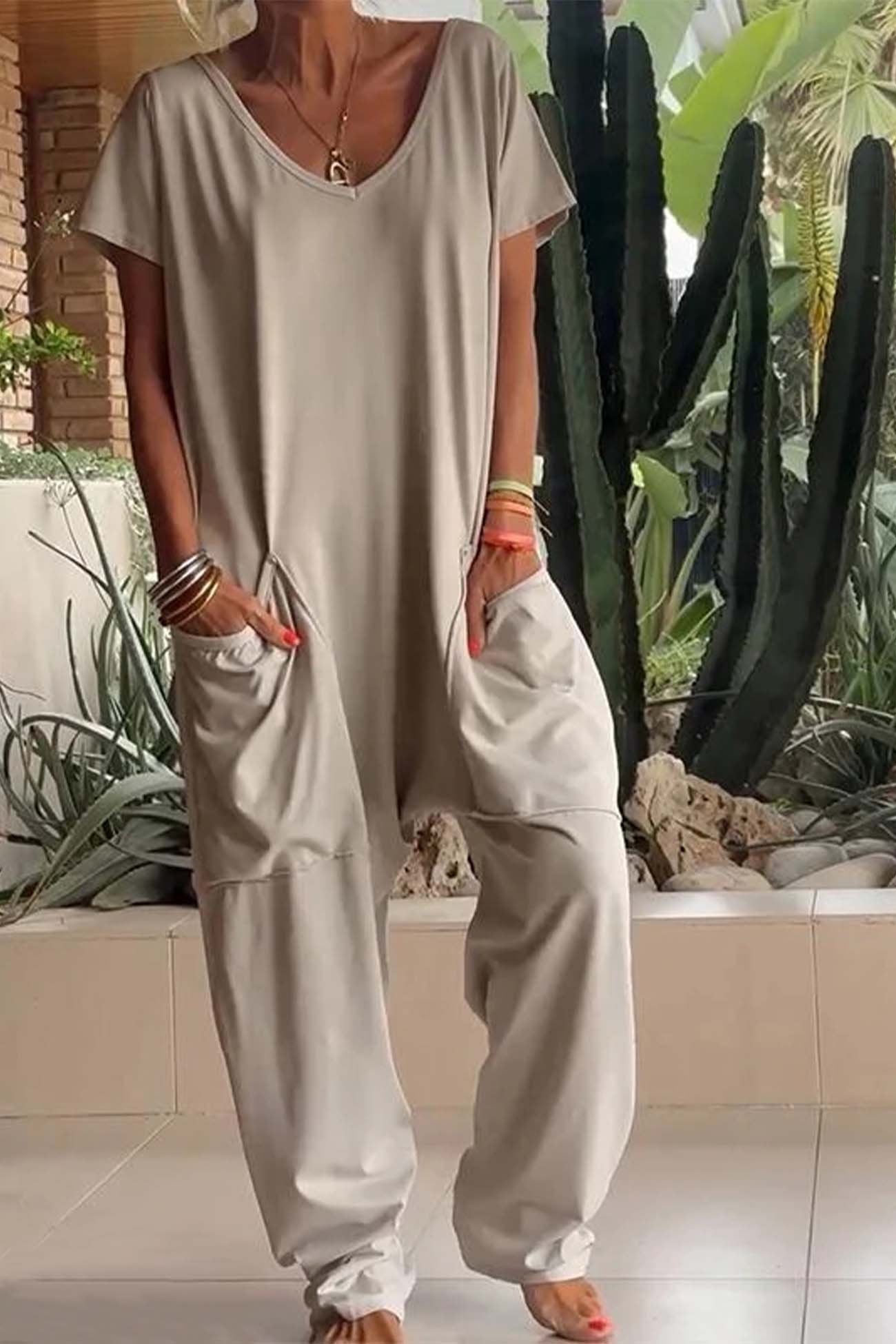 Jumpsuit Women V Neck Wide Leg Oversized Fit 5
