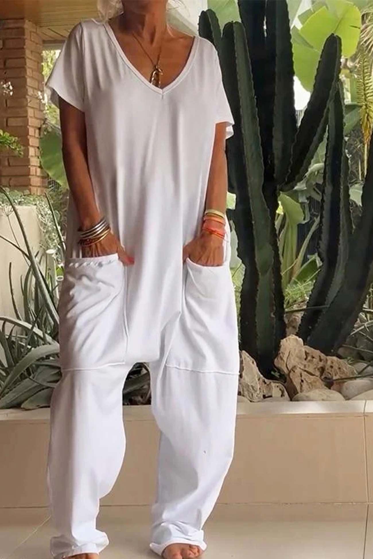 Jumpsuit Women V Neck Wide Leg Oversized Fit 6