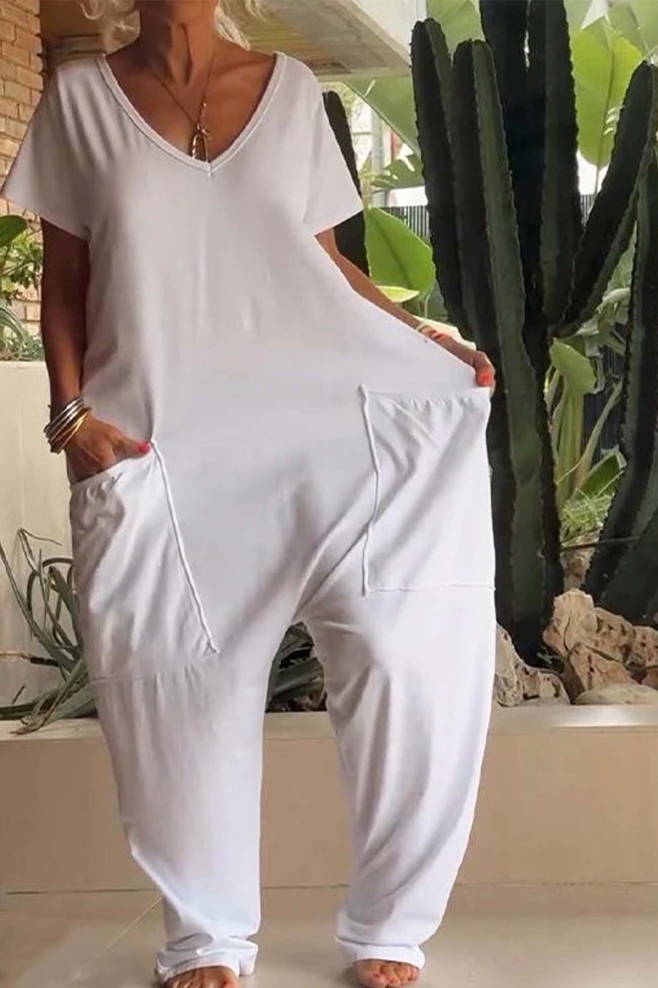 Jumpsuit Women V Neck Wide Leg Oversized Fit 7