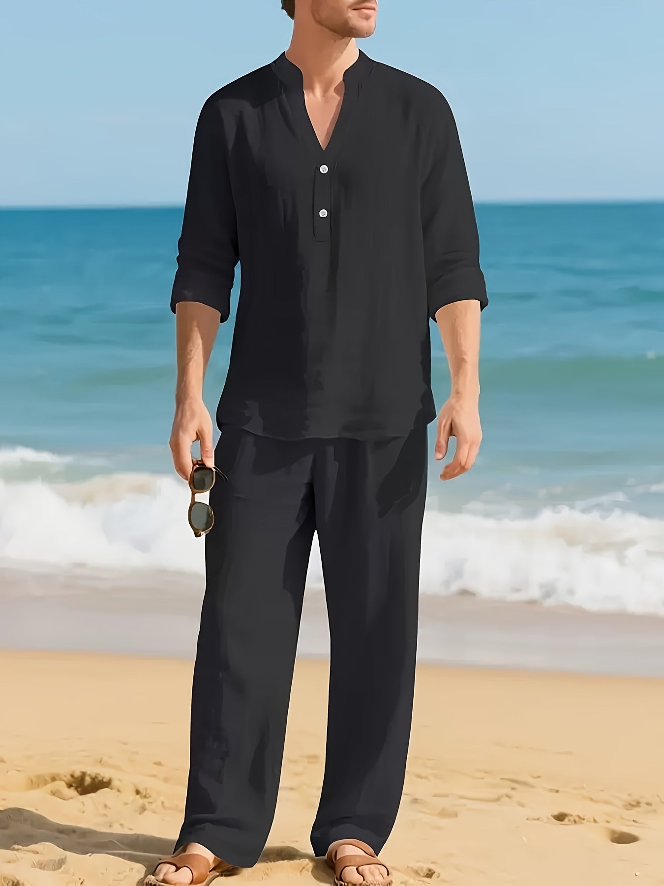 Men's white linen shirt and trouser co-ord set
