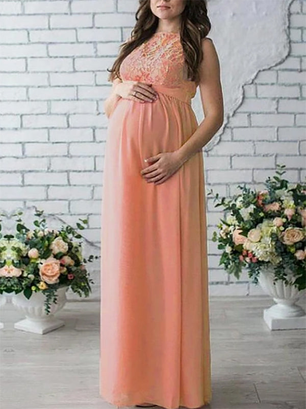 Lara | Maternity Dress Lace Belt Crew Neck Elegant 1