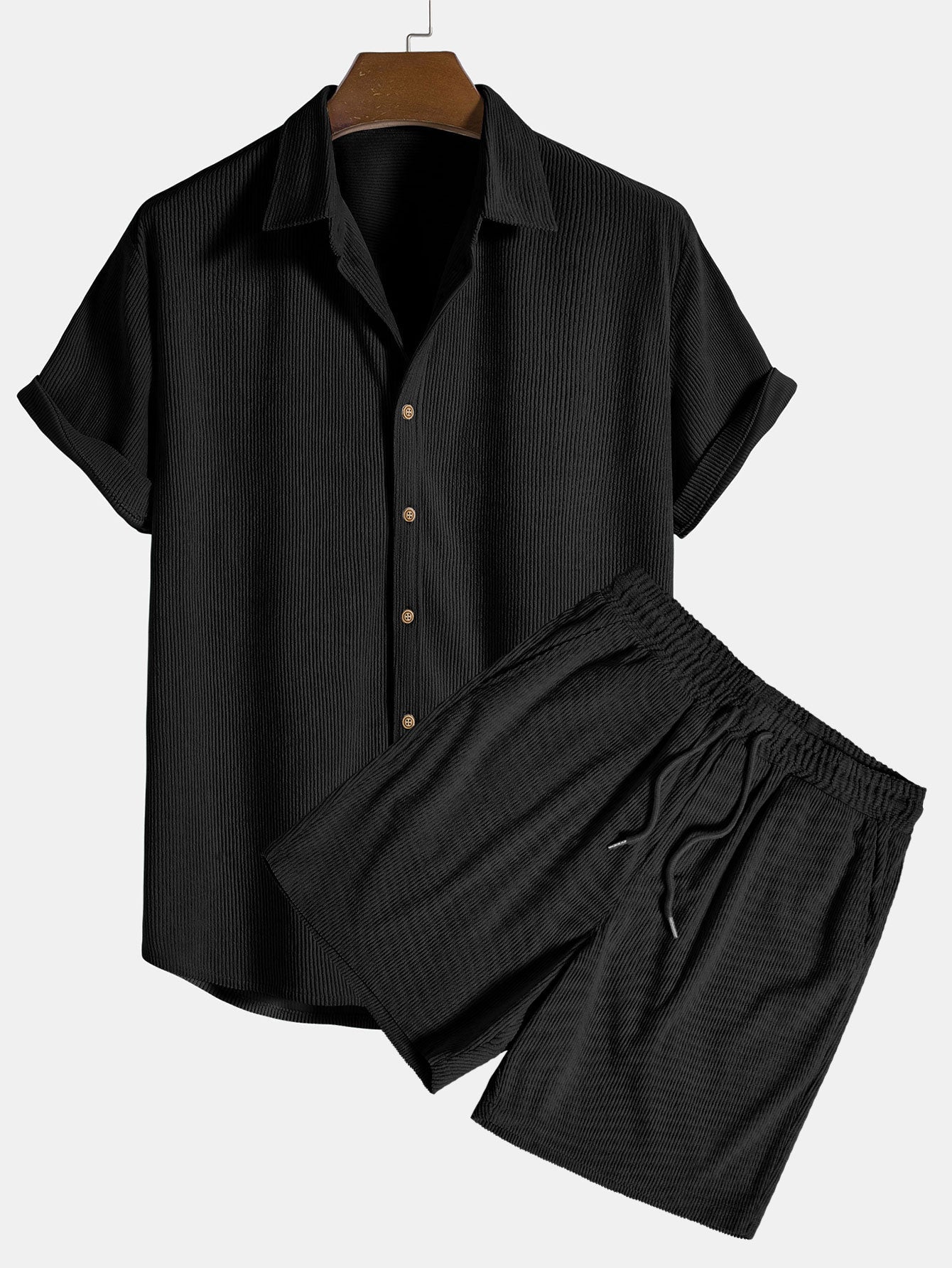 Men's light brown shirt and shorts co-ord summer set