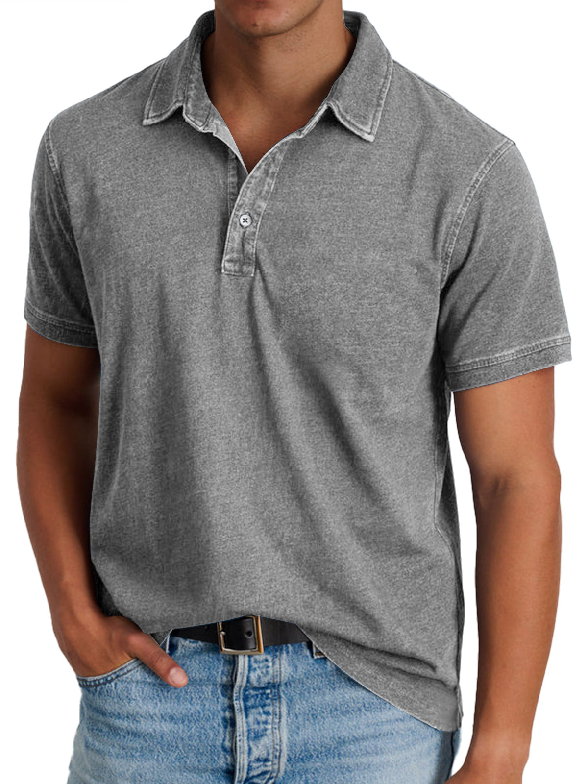 Men's blue vintage wash cotton polo shirt