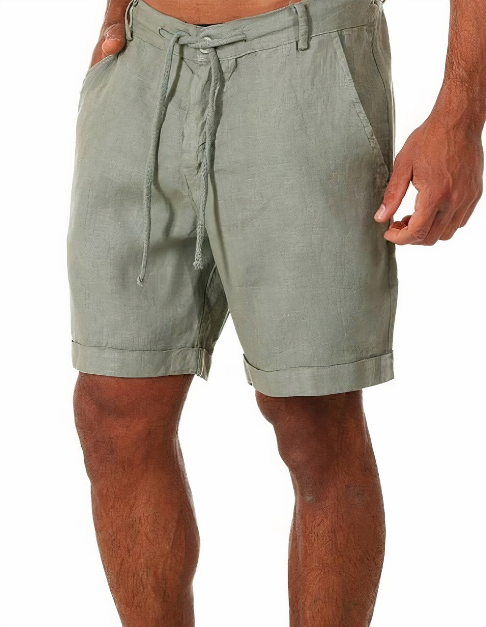 Linen Shorts Cuffed Drawstring Mid-Length Casual 2