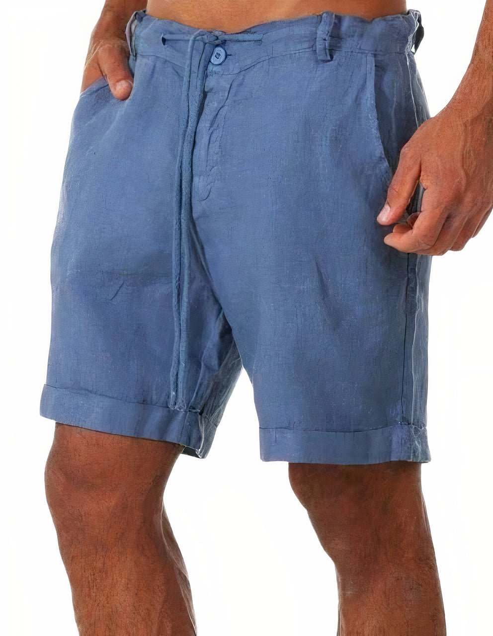 Linen Shorts Cuffed Drawstring Mid-Length Casual 3