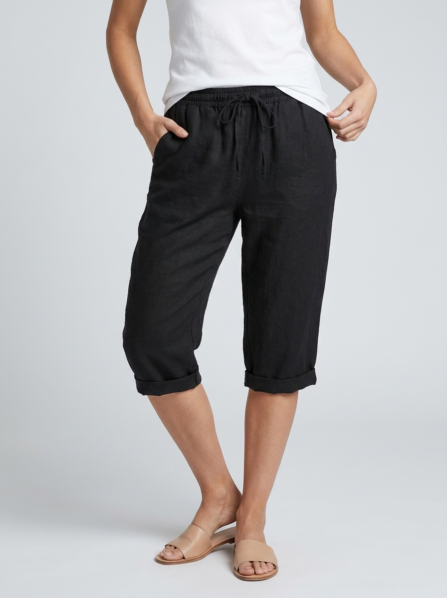 Women's orange wide-leg linen shorts with drawstring waist