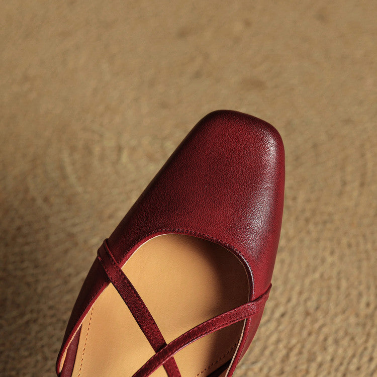 Women's red leather closed-toe block heel sandals