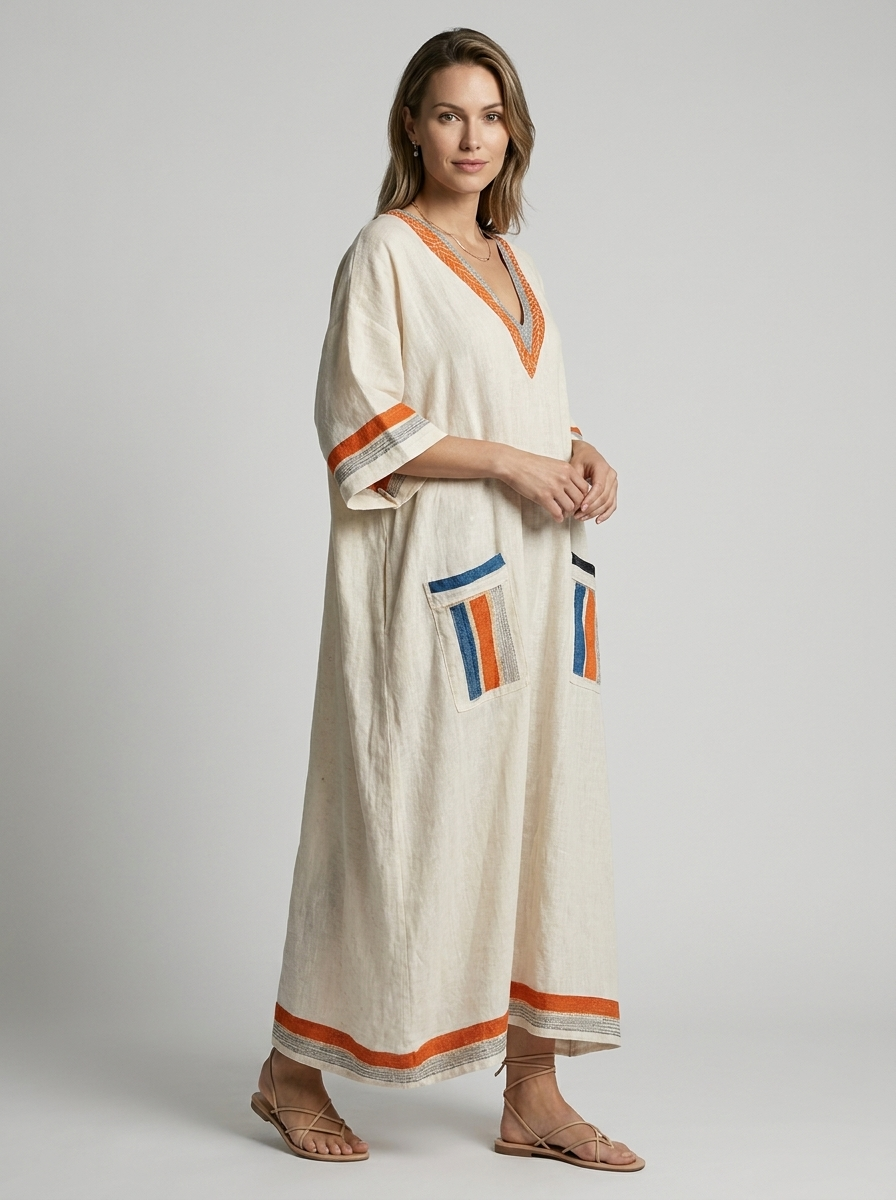 Boho Maxi Dress with V-Neck for Summer