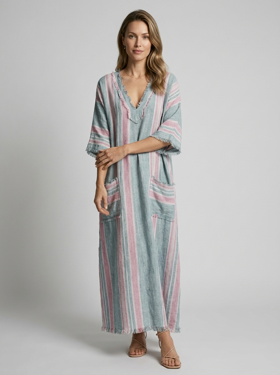 Boho Maxi Dress with V-Neck for Summer