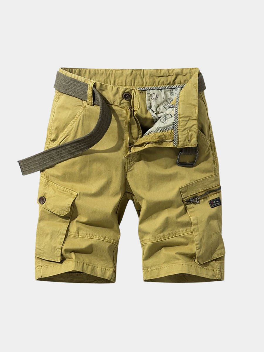 Men's khaki multi-pocket cargo shorts
