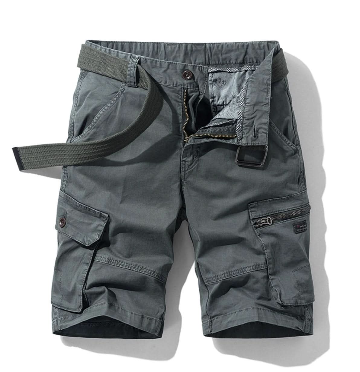 Men's khaki multi-pocket cargo shorts