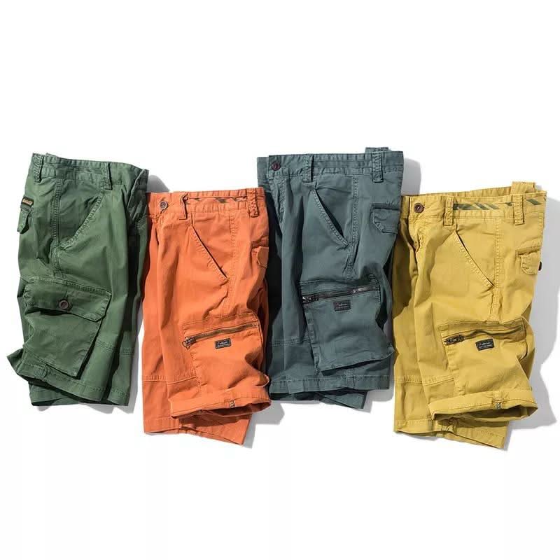 Men's khaki multi-pocket cargo shorts