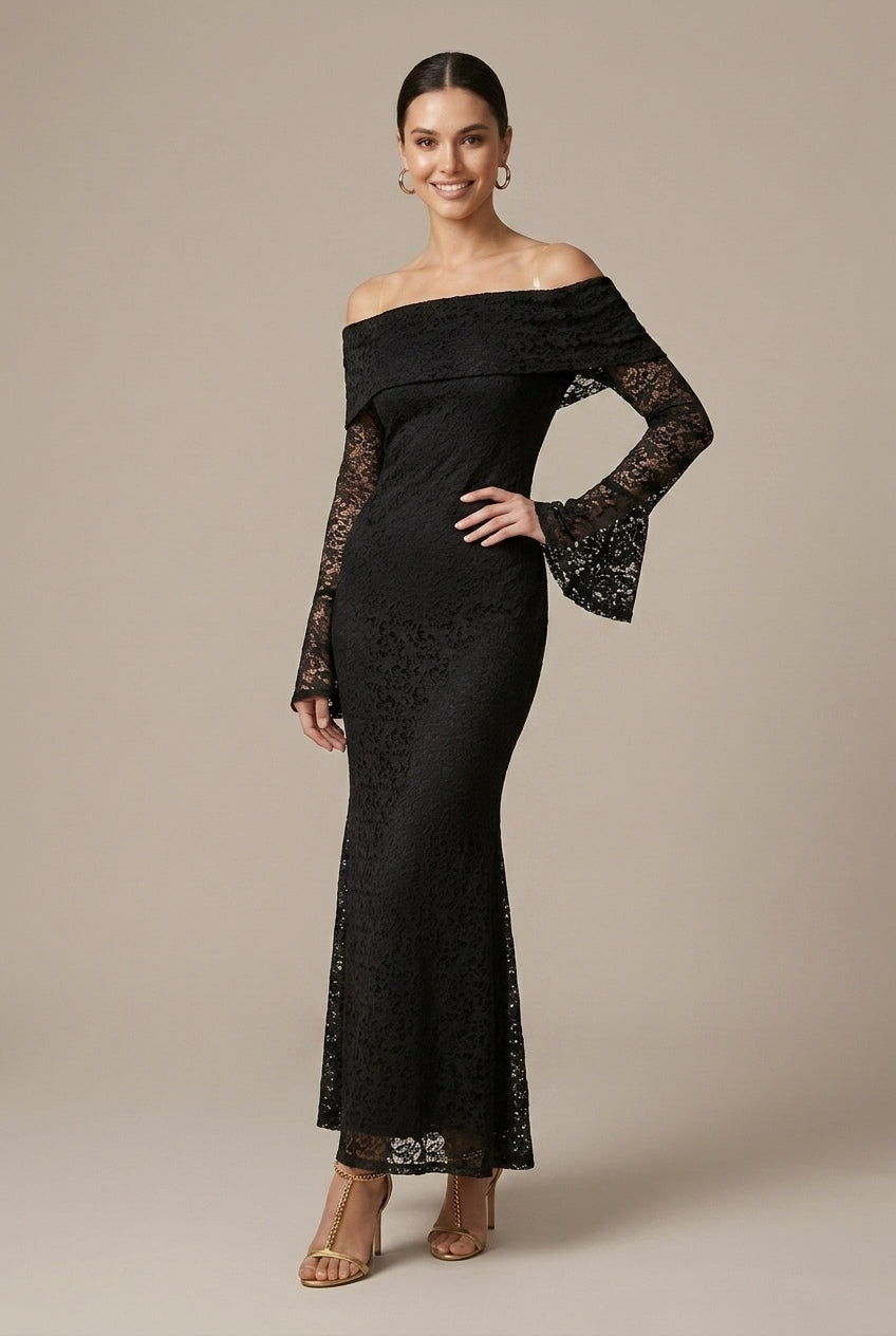 Maxi Dress With Sleeves And Flared Design 4