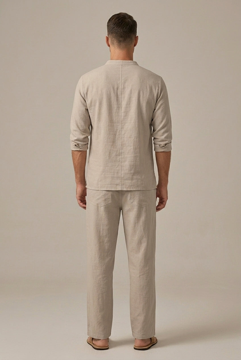 Men's Linen Blend Wide Leg Two Piece Set 1